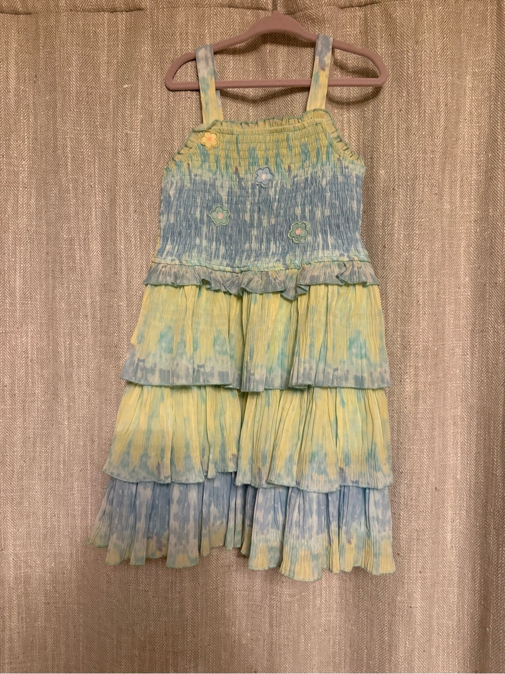 Girls Tiered Sundress - Blue and Yellow Tie-Dye